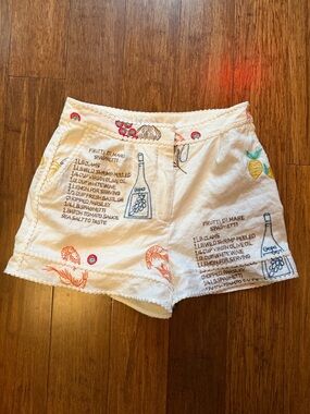 Caroline constas White Embroidered Recipe Print graphic spring Women’s Shorts